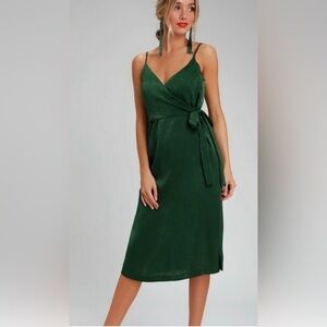 NWT J.O.A Forest Green Satin Midi Wrap